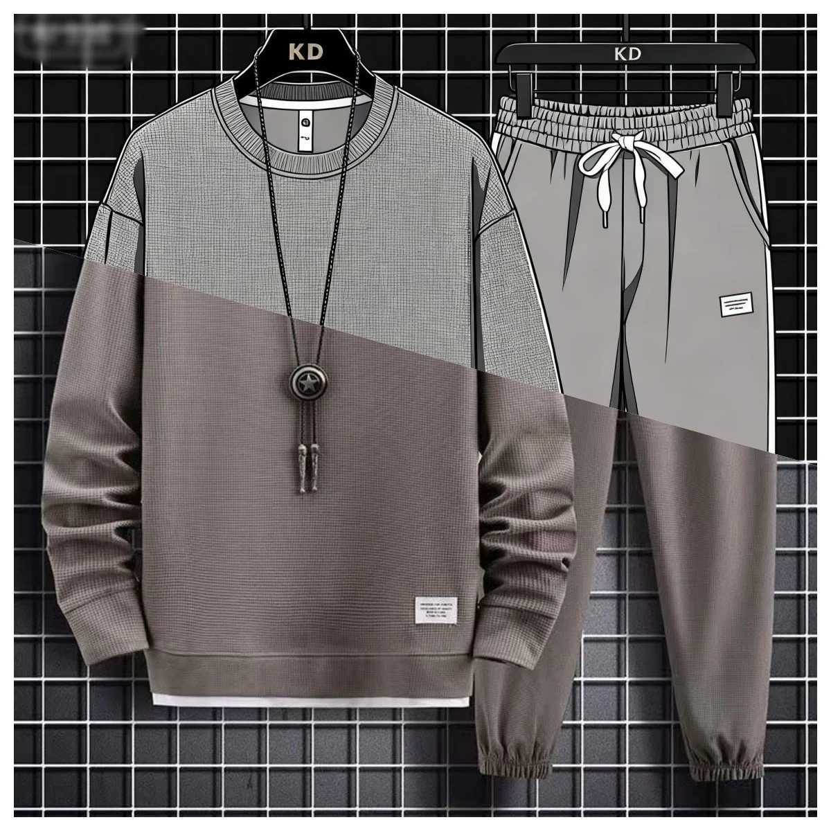 2025 Spring and Autumn New Men's Waffle Two Piece Casual Sweatshirt and Sports Pants Set Men's Sports Set Fashion Sports Set T260924