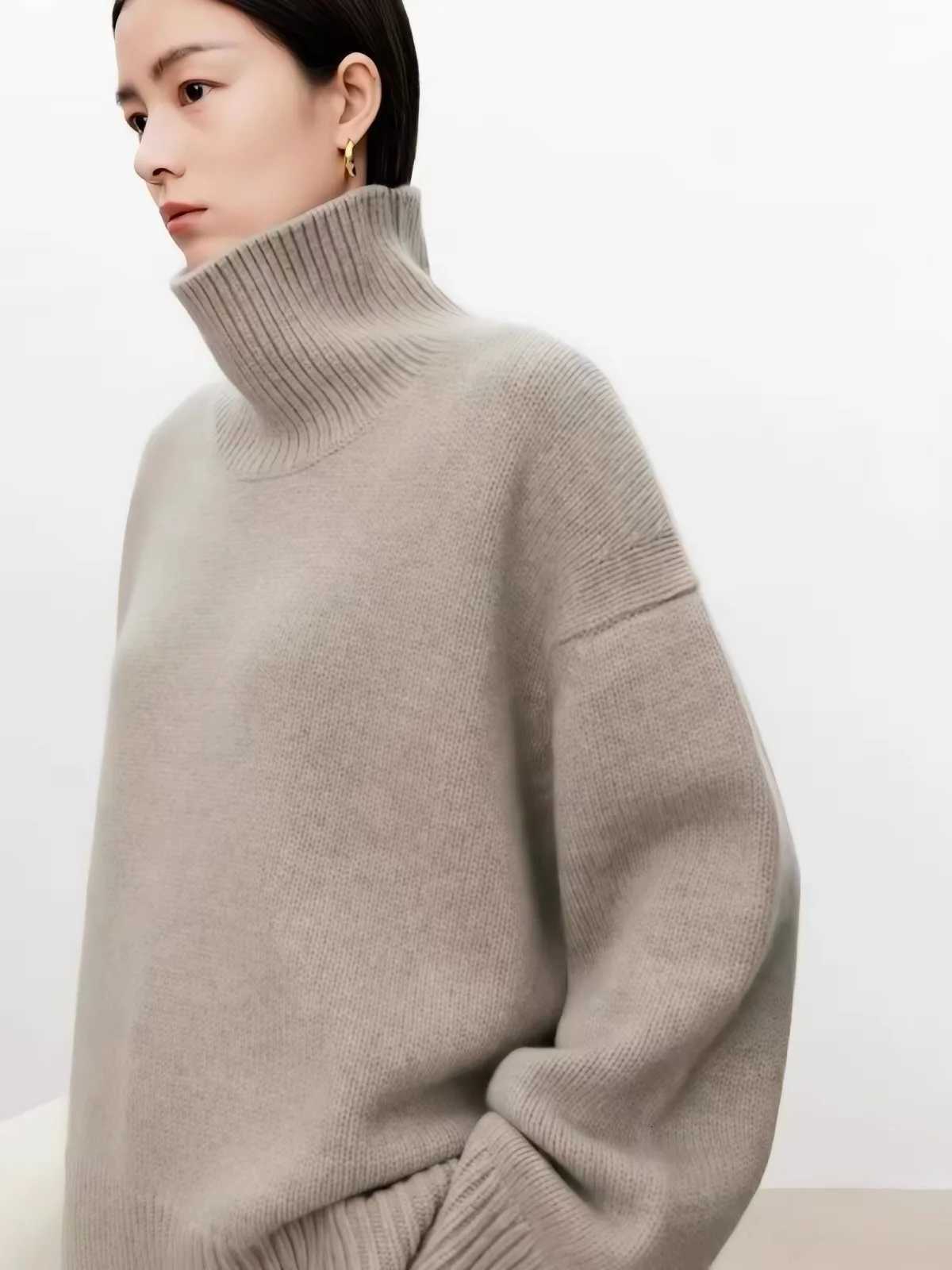 Women's Sweaters Women's 100% Wool Sweater Casual Solid Color Pullover Loose High Neck Tops Street Fashion Blouse Autumn/Winter Knitted Ju