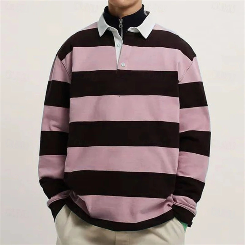 Simple Fashion Striped Polo Shirts For Men Casual Autumn Long Sleeve 3D Printed Golf Polo Shirt Loose Comfortable Lapel Tops 260920