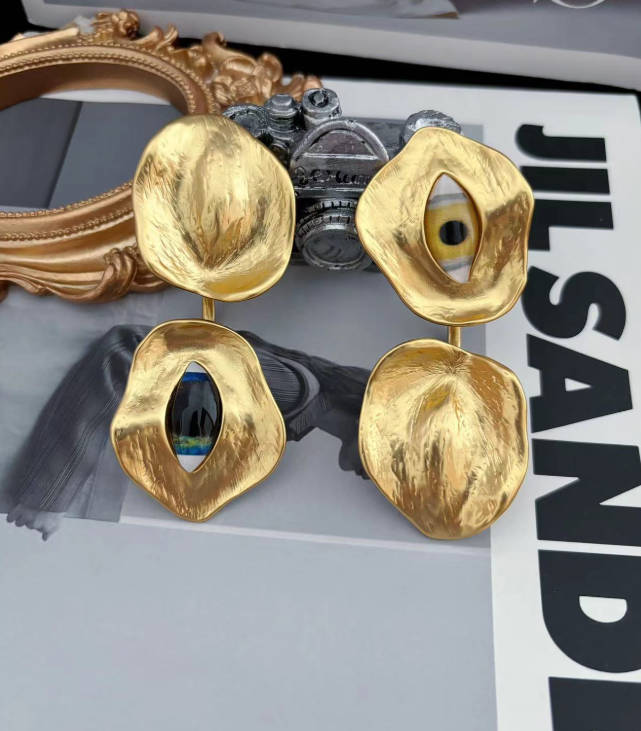 Real 18K real Gold Plated Schiaparelli White Enamel Eyes Ring Brass Free Size Ring Finger Cots Hiphop Street Party Christmas Festival Gift JZ0536