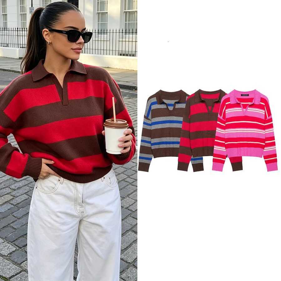 Women's Sweaters Women 2026 New Knitted Striped Sweater Women neck Pullover Spring Fashion Loose Elegant Sweater Street Lady Blouses H260923