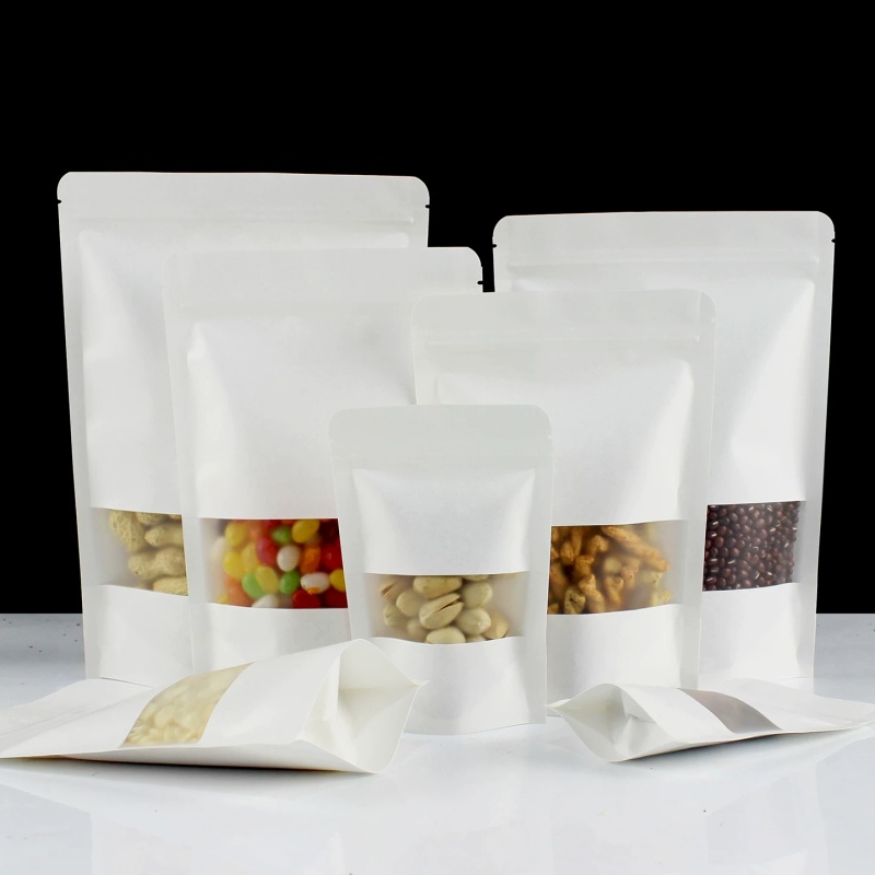 100 pièces Stand-up papier blanc givré fenêtre Ziplock sac bricolage Logo marque Matcha sucre bonbons grains de café moulu noix thé épices céréal