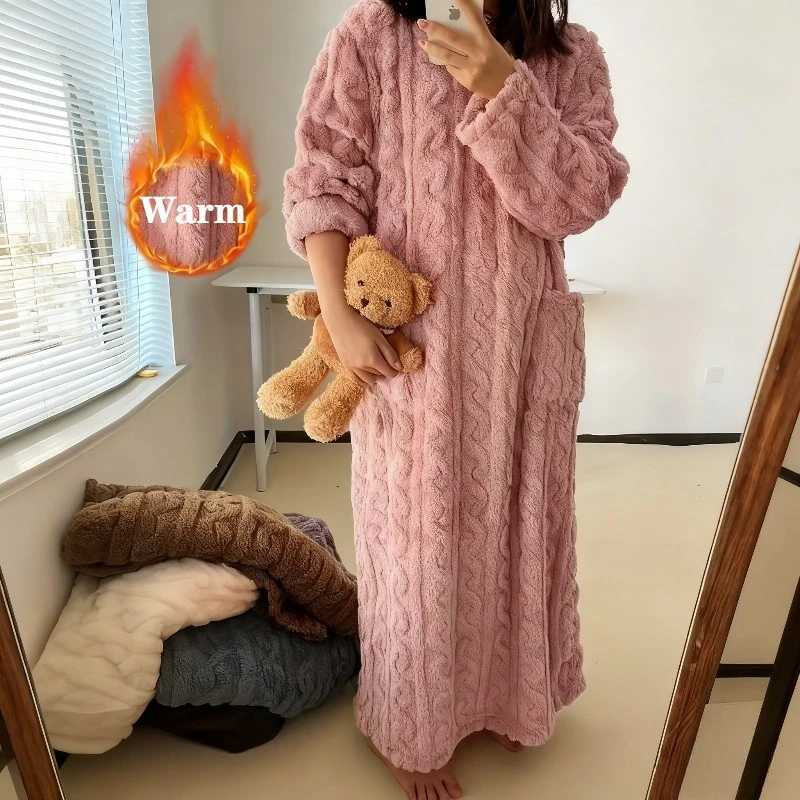Sleep Lounge Donna Donna Coral Fleece Sleepwear Autunno Inverno Addensato Caldo Sciolto Abito lungo Pigiama Homewear Capispalla casual Camicia da no
