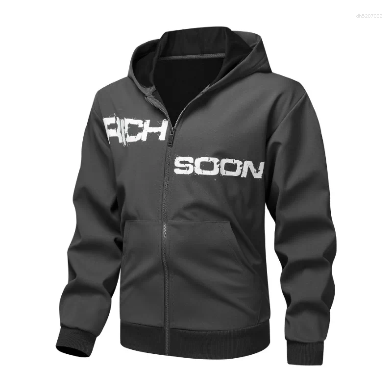 Men's Casual Sports Versatile Hooded Cardigan Fashionable Printed Long-sleeved Sweatshirt Jacket Top
