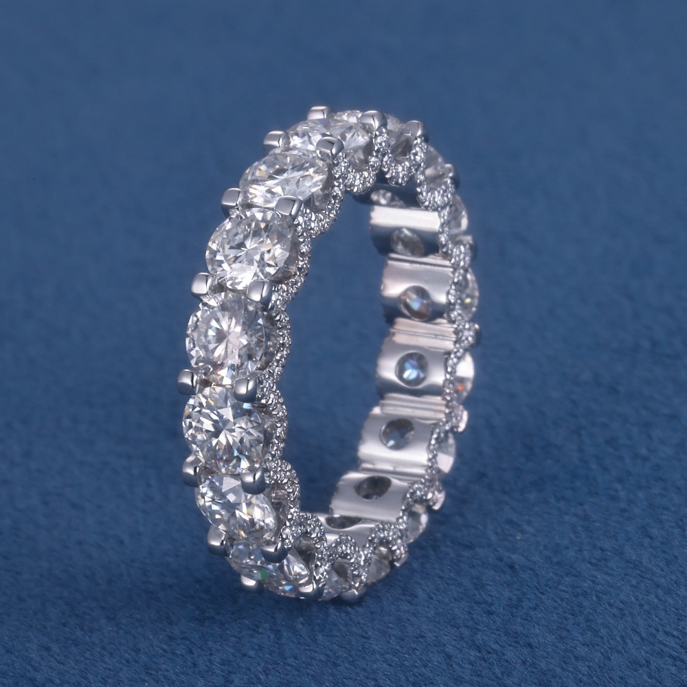 Custom Women S925 Silver 10K 14K 18K Solid Filled Gold 4mm 0.3ct Round Brilliant Cut Moissanite Lab Diamond Eternity Band Ring