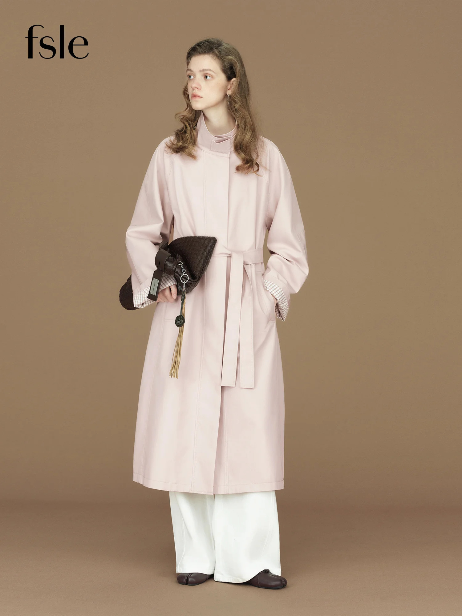 FSLE 2026 Womens British Trench Coat Contrast Cuff Stand Collar Heritage Workwear Style Pink Black Khaki Short Long Trench Coat 260924