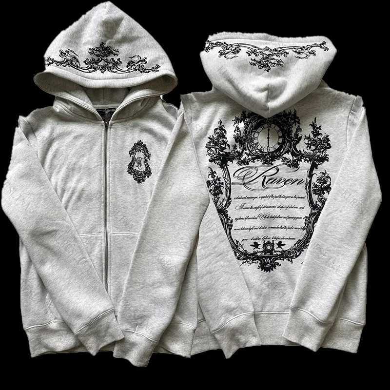 Punk Harajuku autumn and hooded cardigan sweatshirt street rock letter print 2000s aesthetic hip-hop Y2K sweatshirt T260923