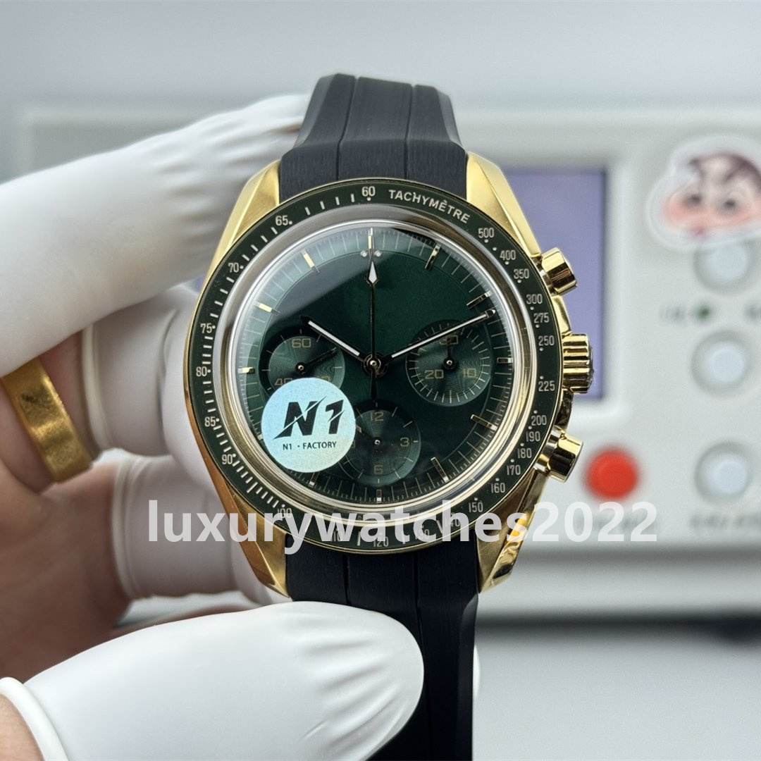 N1 Factory Mens Watch Super Quality 42mm Silver Green Gold black dial Watches Automatic CAL.3861 Movement Mechanical Chronograph Workin Men's W