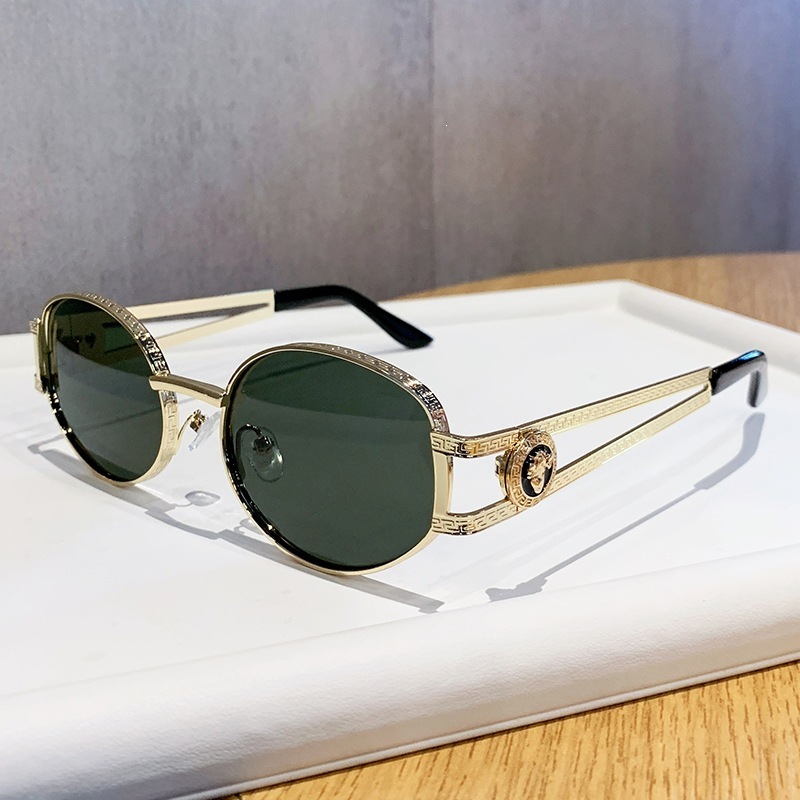 High-End Designer Sunglasses Icanon's New Cross-Border Retro Metal Oval Small-Frame Sunglasses For Men Women With Hollowed-Out Temples And UV P