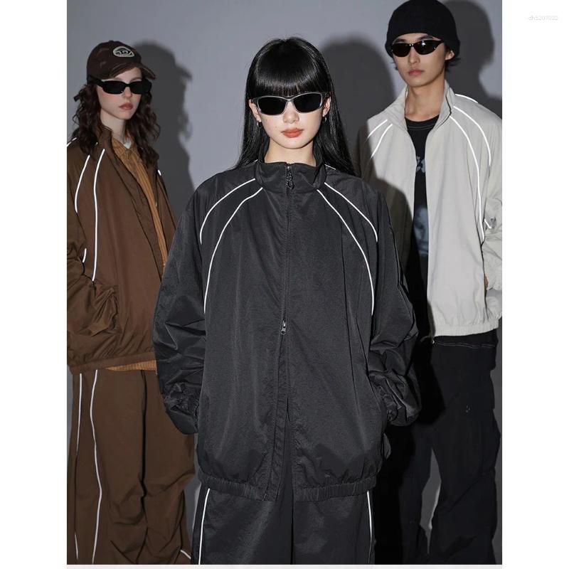 American Fashion Couple Jacket Men Women Streetwear Loose Outdoor Reflective Strip Sports Waterproof Casual Track Coat