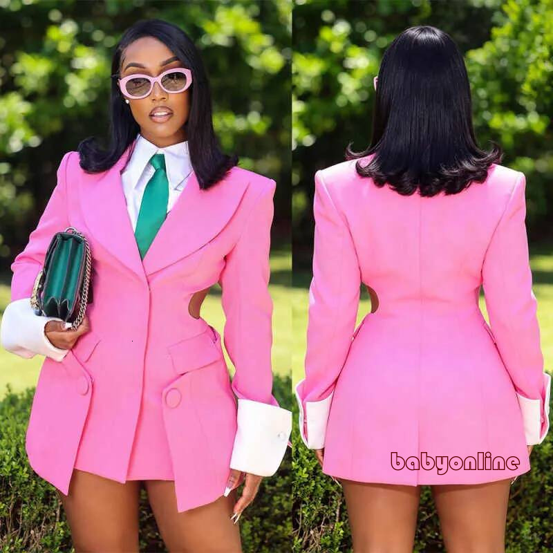 Abito blazer da donna rosa caldo personalizzato Mini giacca a maniche lunghe da donna Abbigliamento formale per festa di compleanno (solo giacca sup