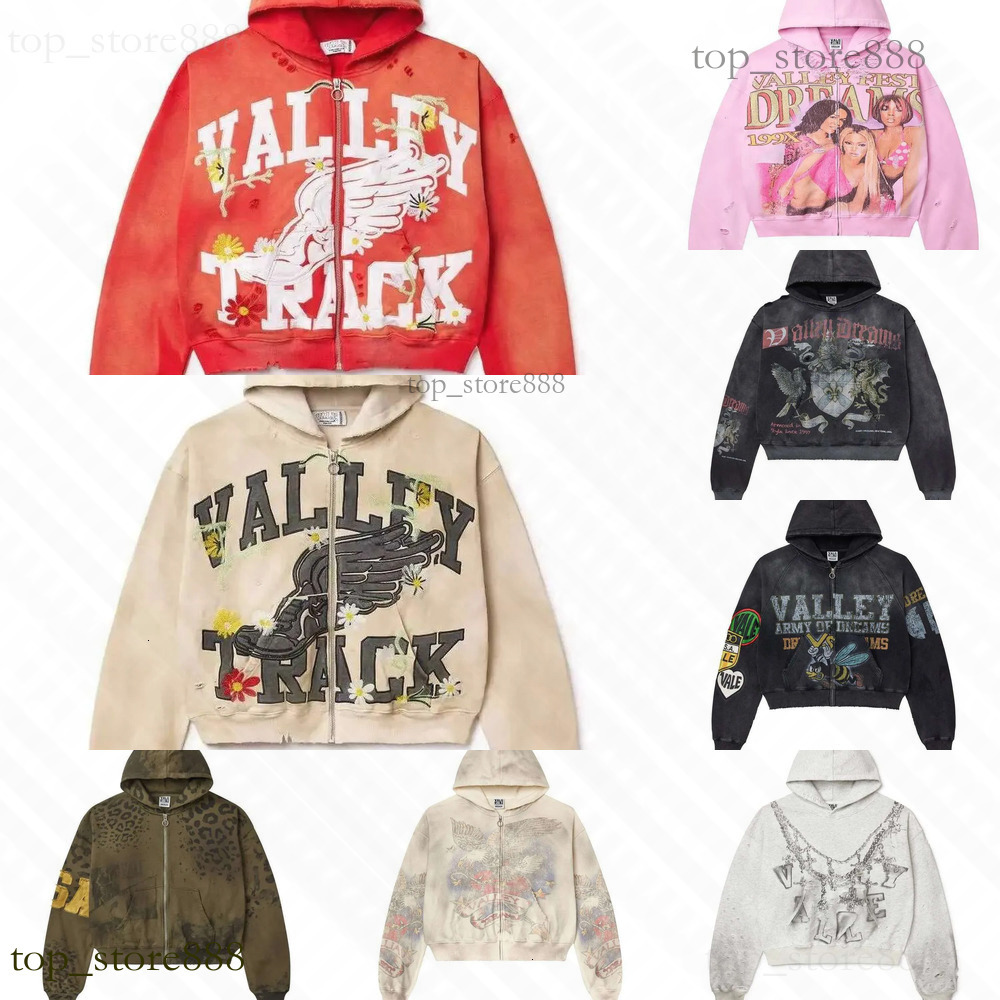Valleys Dream Hoodie Designer Y2k Graphic Zip Up Valhoodies With Diamonds Couple Hooded Sweatshirt Retro Camouflage Print Zipper Jacket Valleydreams