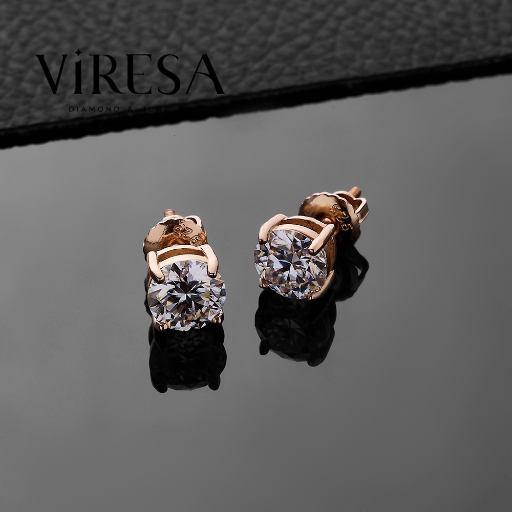 Viresa 925 Sterling Silver Round 6.5mm 1CT Four Prong Setting Rose Gold Plated Moissanite Stud Earrings Screw Back