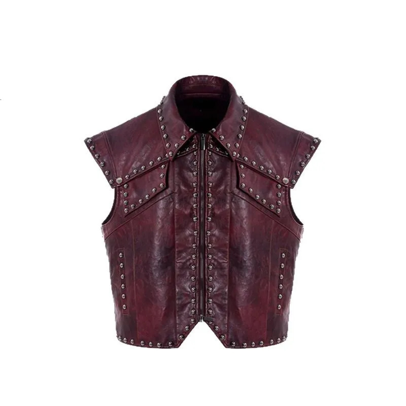 Men's Fashion High Street Leather Biker Waistcoat With Rivets Streetwear Punk Style Vests Motorcycle Rider Sleeveless Jacket 260923