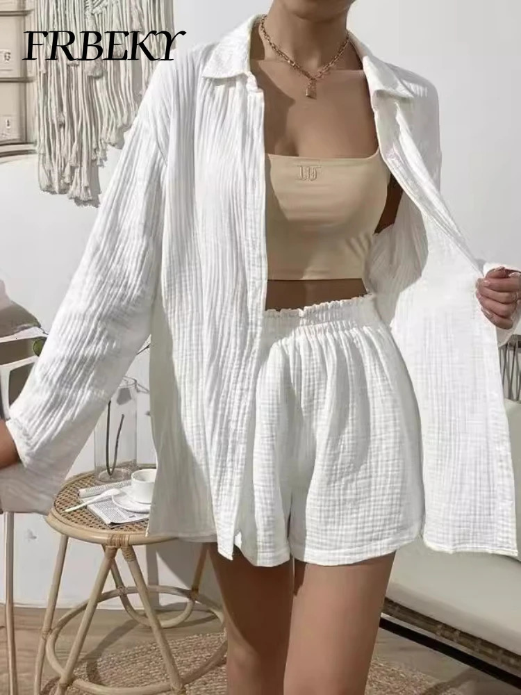Elegant Sets for Women 2 Pieces Spring Summer Fashion Solid Color Long-sleeved Shirt Set Leisure Loose Shorts Two-piece suit 260923