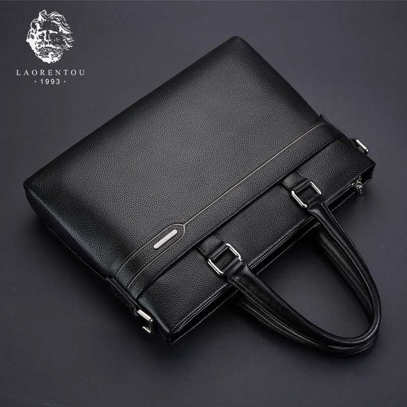 Briefcases LAORENTOU Men Briefcase Business Laptop Handbag Genuine Leather Shoulder Messenger Bag Man Cow Leather Notebook Crossbody Bag H260923