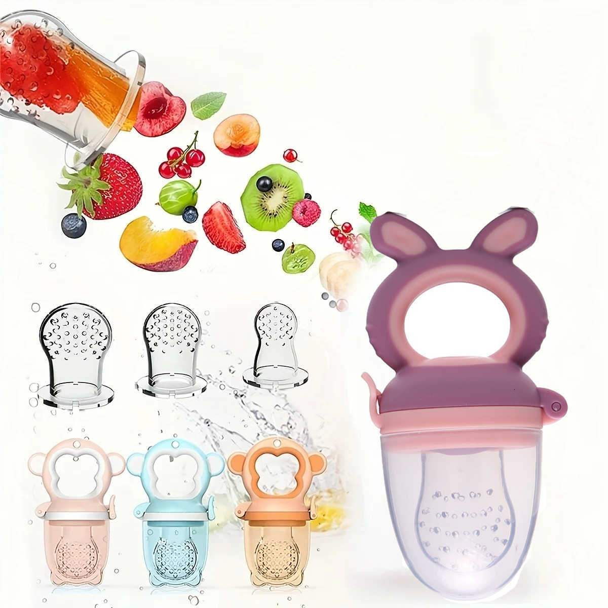 Feeding Other Baby 3pcs/set Rabbit-Shape Baby Fruit Feeder with Easy-Handle Ring Mesh Bags-Size spring summer autumn winter C2609231