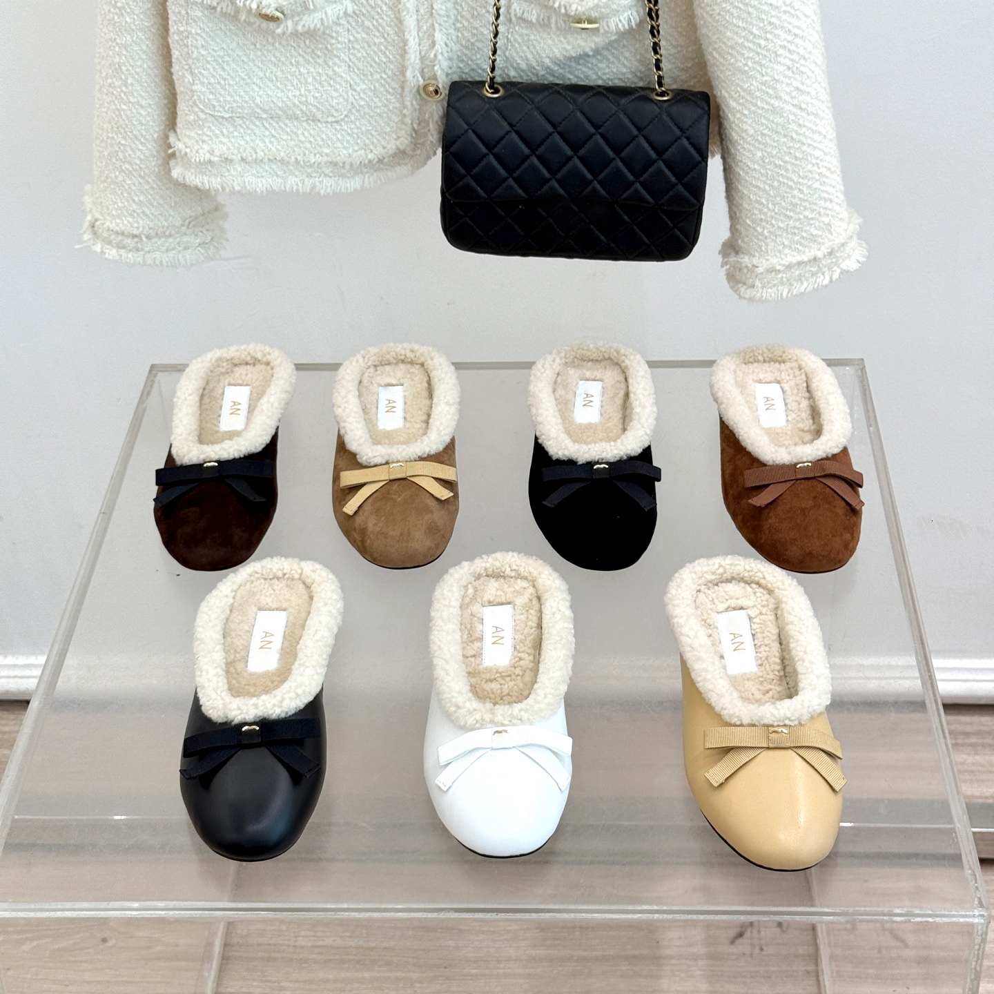 Winter Warm Ballet Flats Mules Women Casual Shoe Soft Teddy Furry Lined Mary Jane Slipper Top quality Designer Flat Shoes Bow Decor Buckle Strap Loa