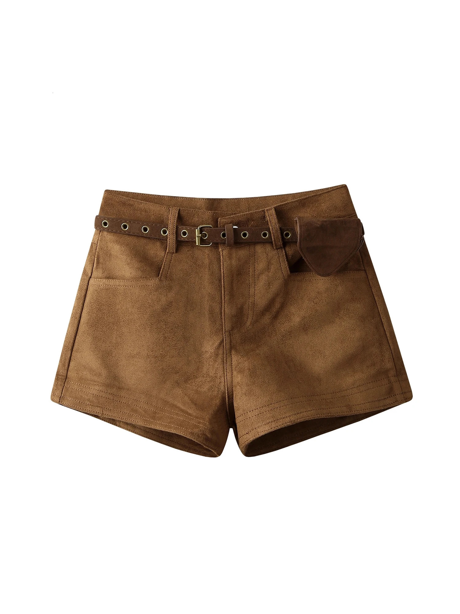 Womens Brown Y2k Micro Suede Shorts 2000s Vintage Harajuku Aesthetic Oversize High Waist Mini Booty Short Pants 260928