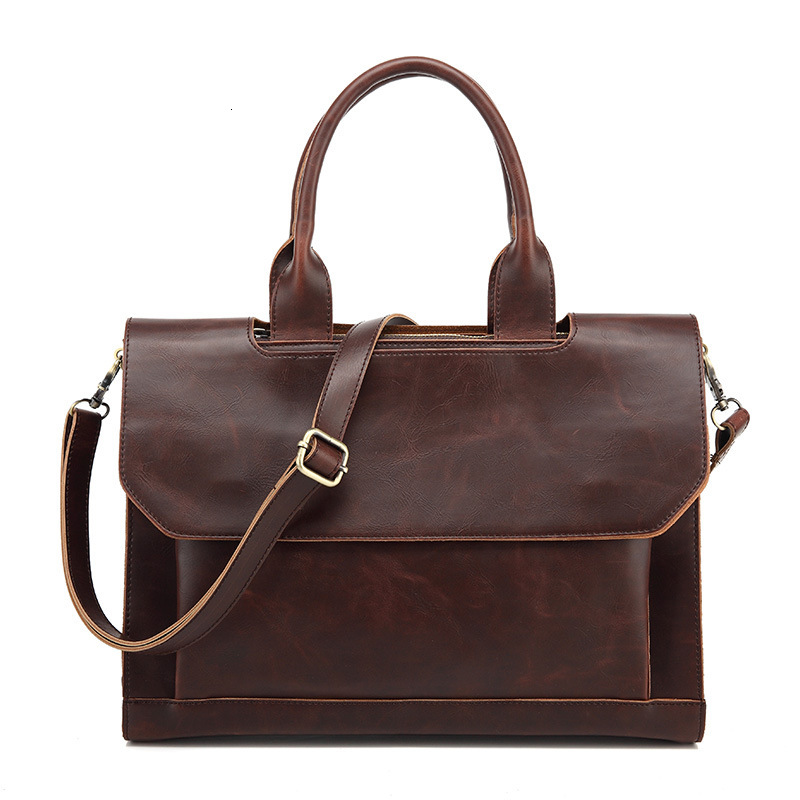 Korean Style Trendy Men S Retro Single Shoulder Briefcase Handheld Business Crossbody Bag Crazy Horse Leather Travel Matching KABAHEBINGJUE