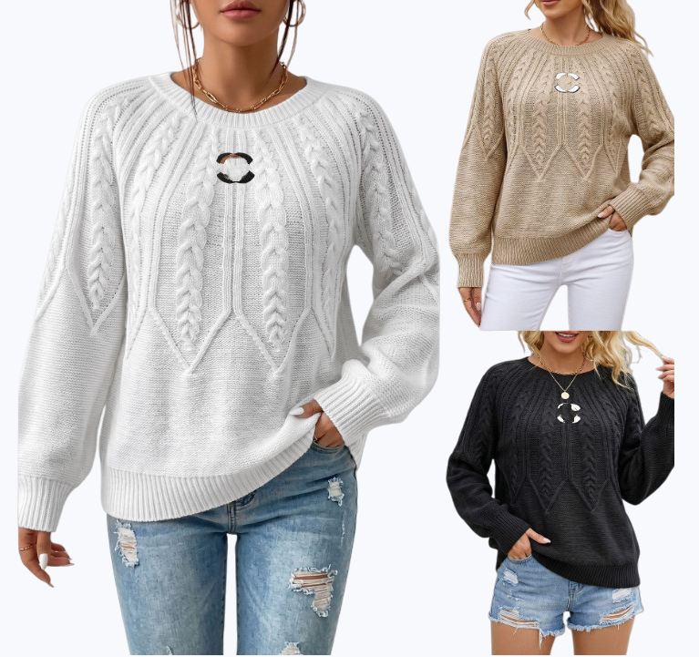 designer Womens Sweaters Women's Pullover Knitwear New womens autumn winter style long sleeved round neck knitted sweater with twist design
