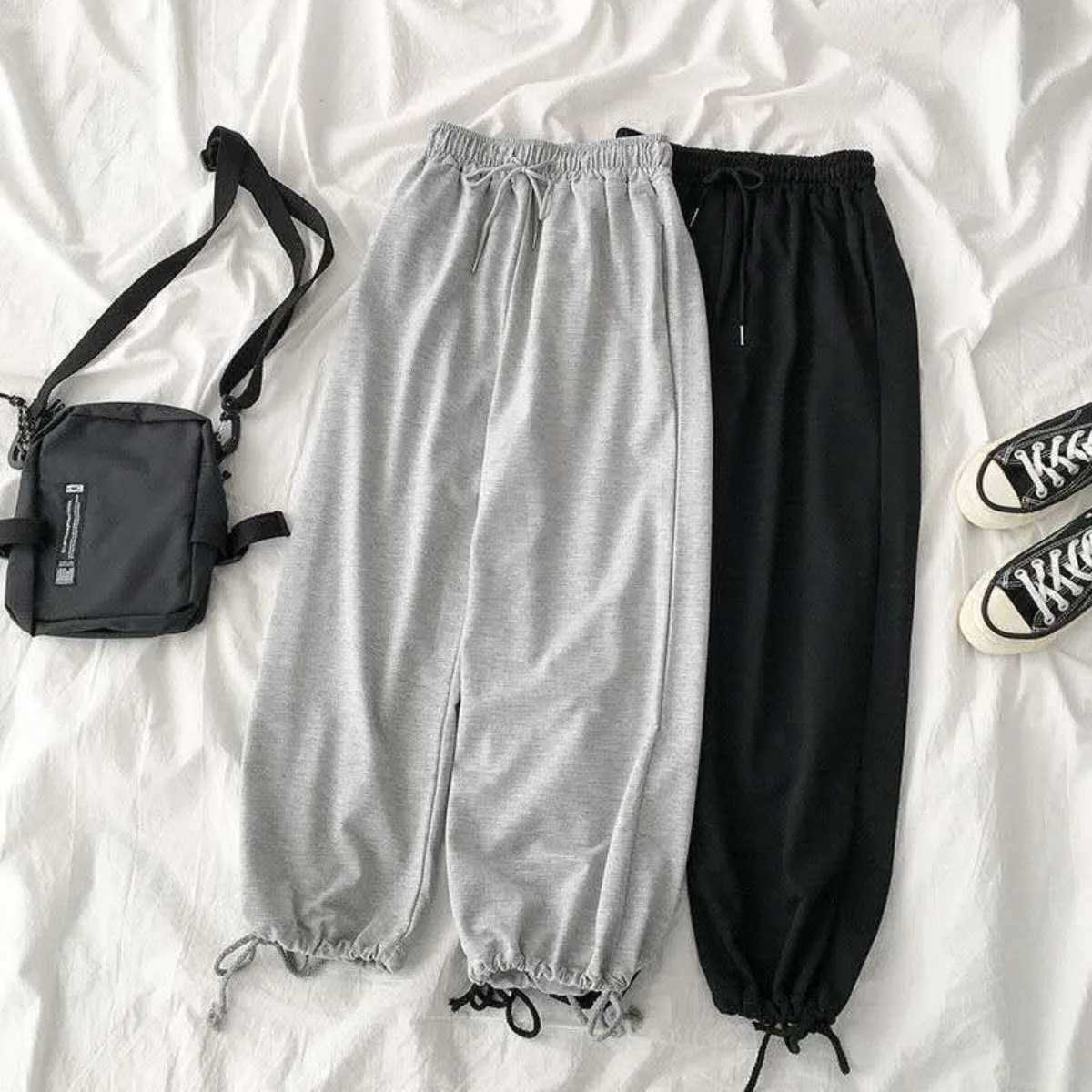 Men's Pants Summer New Fashionable Simple Solid Color Women's Loose Drawstring Versatile Casual Straight Leg Pants Sports Wide Leg Pants H