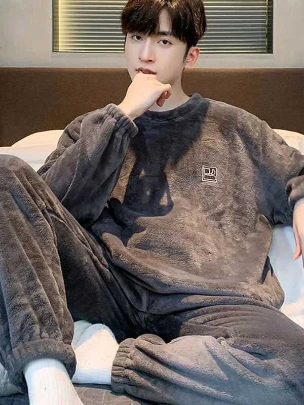 Lounge Women's Sleep Men's Warm Coral Fleece Pajamas Winter Set Spring Autumn Winter Style Oversize Fleece Lined Home Clothes for Teens An