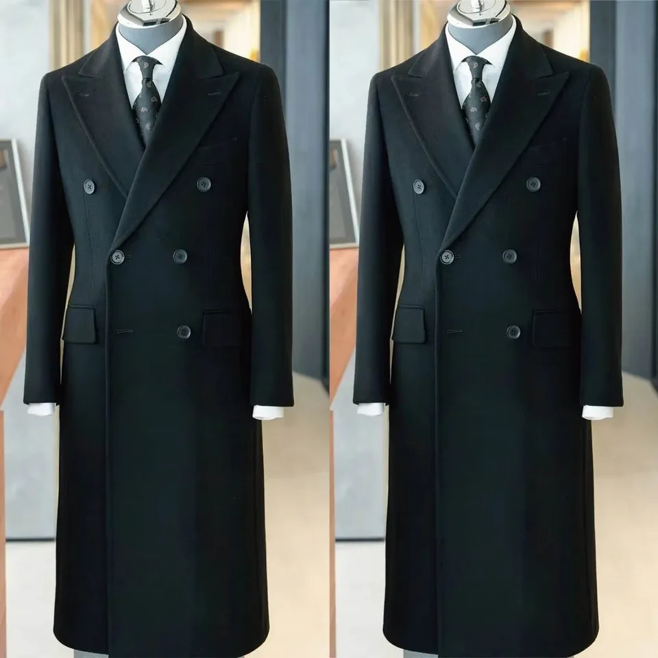 Vintage Men's Long Overcoat Double Breasted Wool Blend Trench Coat Business Casual Suit Jacket Plus Size Autumn Winter Blazer 260923