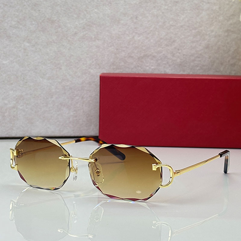 Mens designer frameless polygonal sunglasses CT0105O diamond cut frameless brown gradient lenses tortoiseshell mirror legs womens sunglasses travel