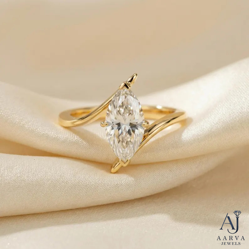 Marquise Cut Moissanite Luxury Engagement Ring 18K Gold Plated Sterling Silver Prong Setting Women Bridal Wedding Jewelry