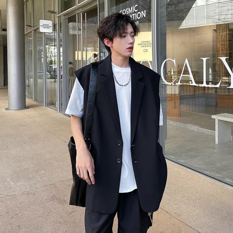 Mens Summer Sleeveless Jacket Casual Vest Suit Collar Loose Lightweight Outdoor Streetwear Breathable Top Clothing Male Fashion
