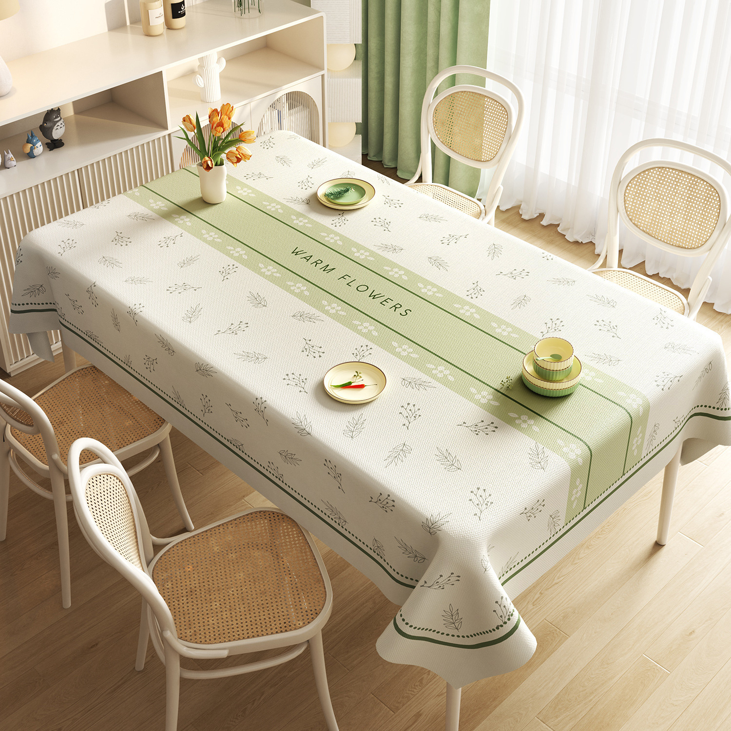 Nappe rectangulaire en PVC personnalisée, Style minimaliste frais, étanche à l'huile et sans entretien, YL-39238