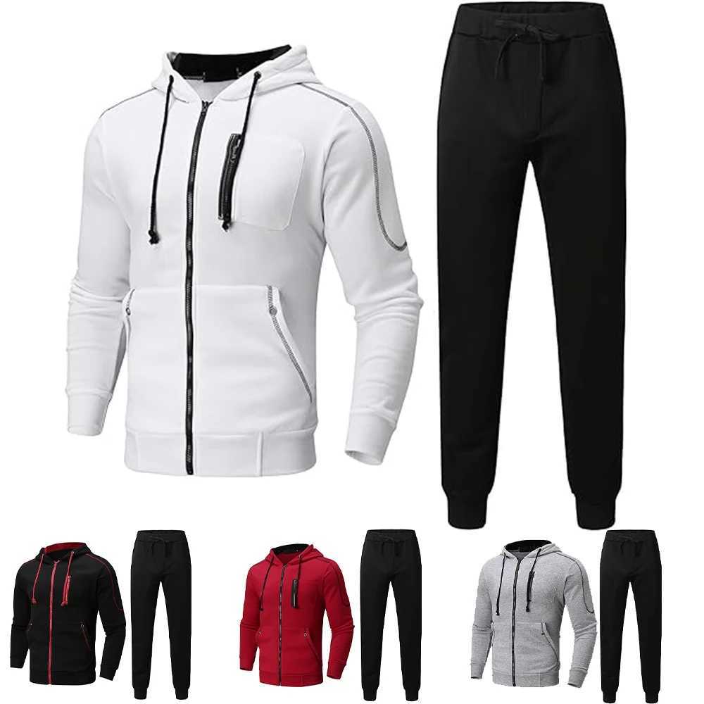 Men's Tracksuit Active Wear Men's Fashion Autumn Winter Double Zipper Jacket/ Hoodie Pant Warm Tracksuit Sportwear Jogging Suits T260924