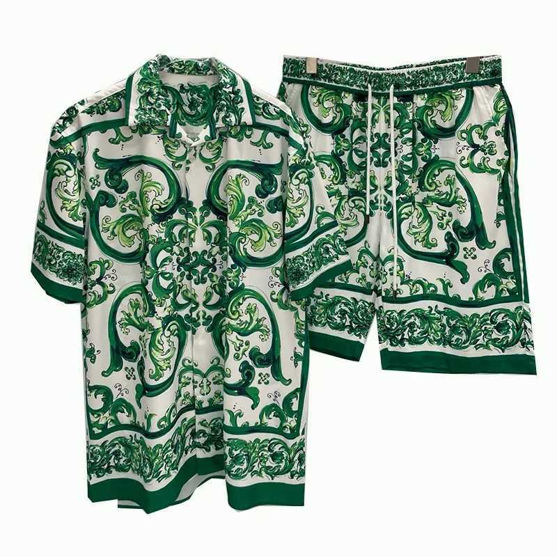 Summer 2025 Digital Print Casual Short Sleeve Mens Shirt Shorts Hawaiian Shirt Set Cross-Border Youth Fashion Male Model Clothes T260924