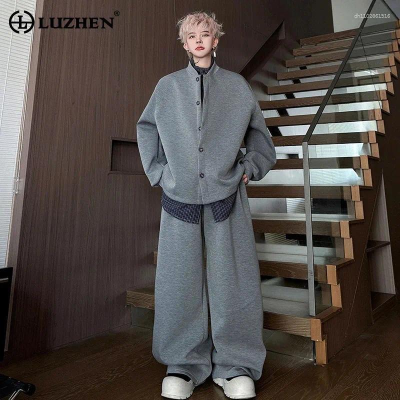 Men's Tracksuits LUZHEN 2026 Spring Elegant Temperament Handsome Two-piece Sets Fashion Loose Straight Casual Pants Stand Neck Coat JY6113