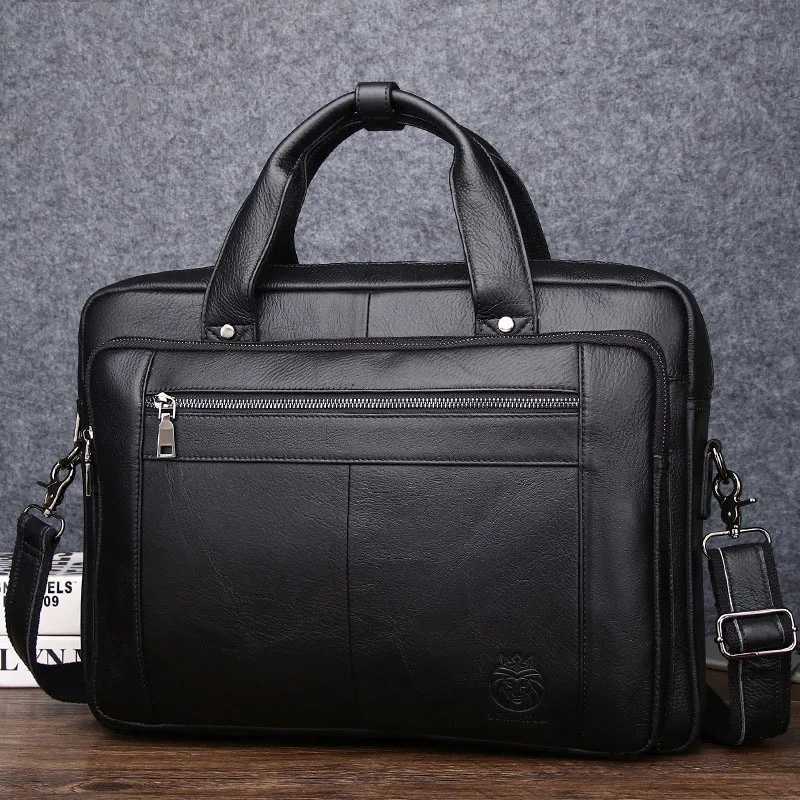 Briefcases Genuine leather Business men's briefcase cowhide official bag 16-inch handbag for men Commuting shoulder computer bag H260923
