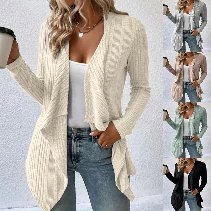 2025 AutumnWinter Women's Cardigan Top Solid Color Casual Fashionable Loose Long Sleeve Knitted Sweater Jacket 260922