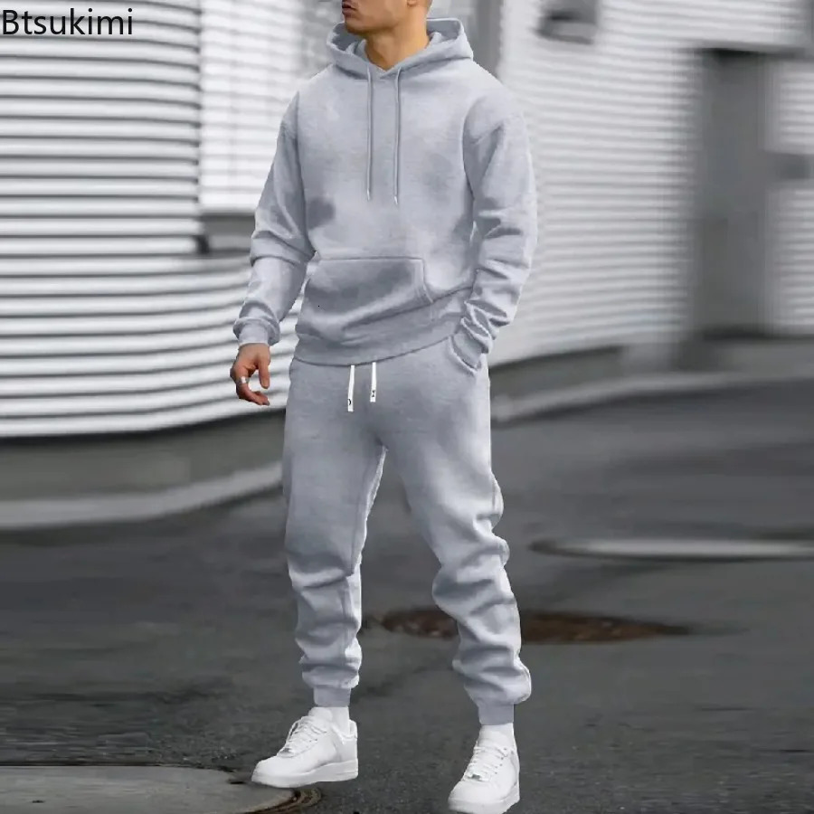2026 Men Sets Casual Sports Two Piece Sets Spring Autumn Loose Comfortable Simple Tracksuits Man Solid Hoodies Sweatpants Outfit 260918