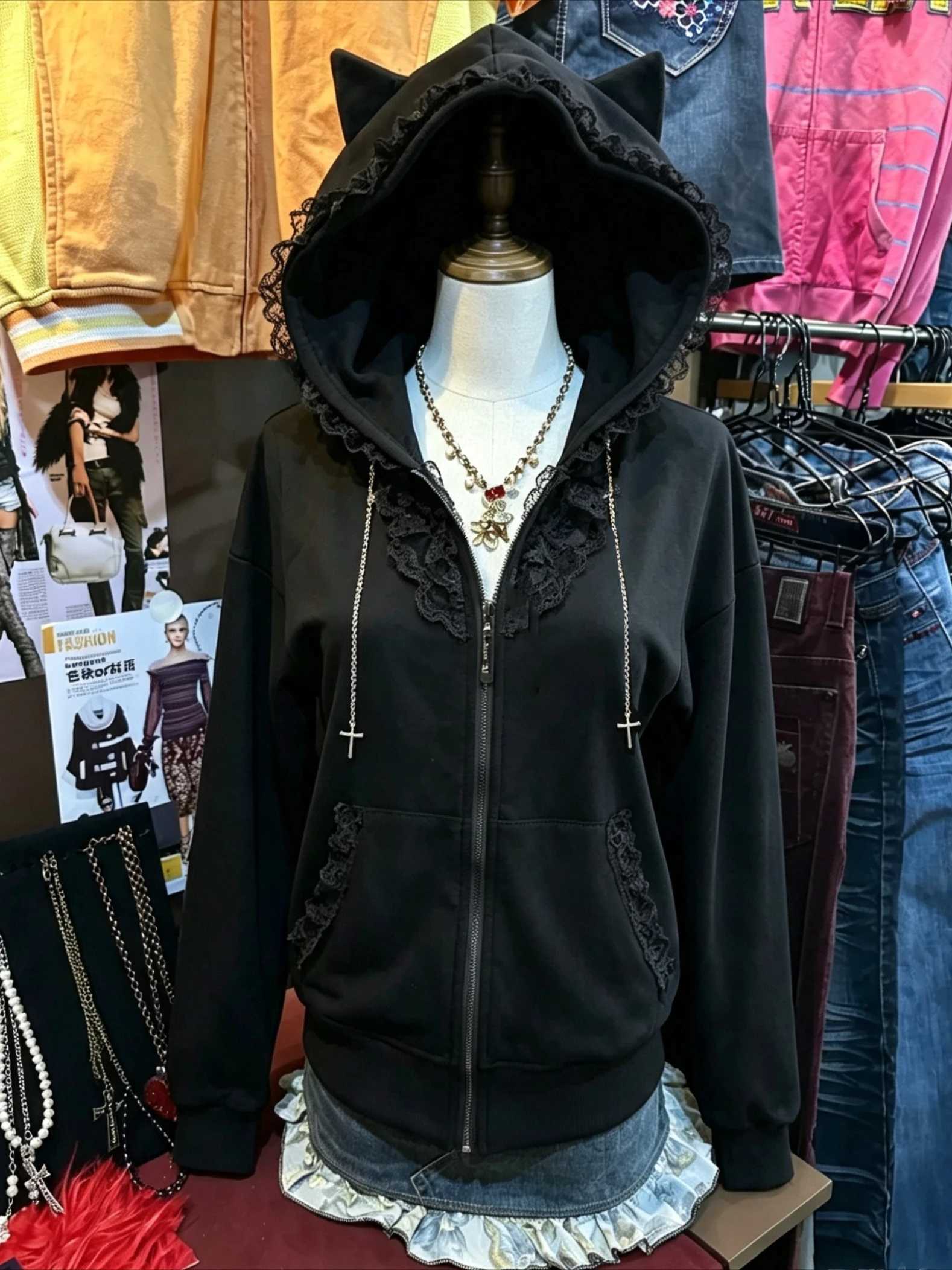 Japanese Women Hoodie t Cat Ears Le Bandage Hooded Jket Y2K Harajuku Style Autumn Casual Outerwear T260923