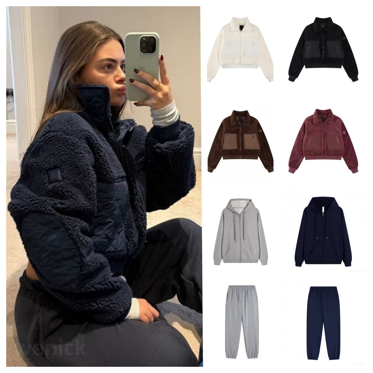 Lamb Fleece Jackets Set Women Clothes Men Set Cropped Full-Zip Hoodie Yoga Bra Set Quarter Zip Pullover Comfort Sweatshirt Casual Coats Sport Pant