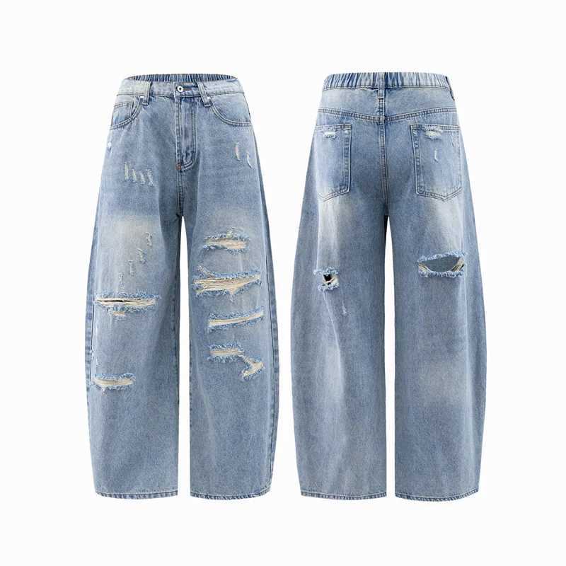Men's Jeans Y2K Streetwear Cleanfit Blue Baggy Denim Pants For Men Ripped Washed Straight Wide-leg Jeans Hip Hop Punk Fashion Jean Trousers H26