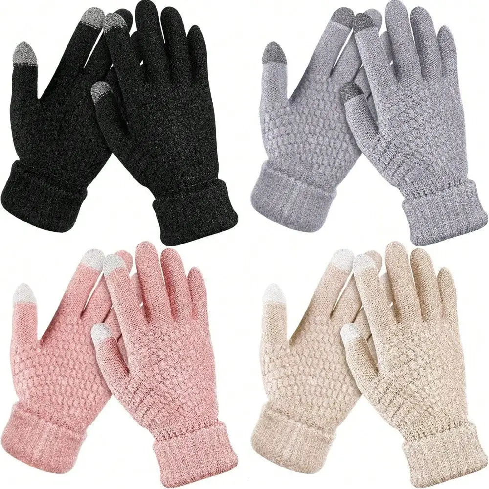 4 Pairs Women's Winter Touch Screen Gloves Warm Fleece Lined Knit Gloves Elastic Cuff Winter Texting Gloves Christmas Gifts 260923