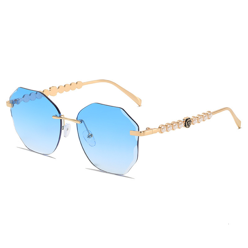 Luxury Brand Designer Sunglasses Pearl Oval Rimless Cut-Edge Women, New European And American Style, Popular On Internet Live Streaming, Fashionable