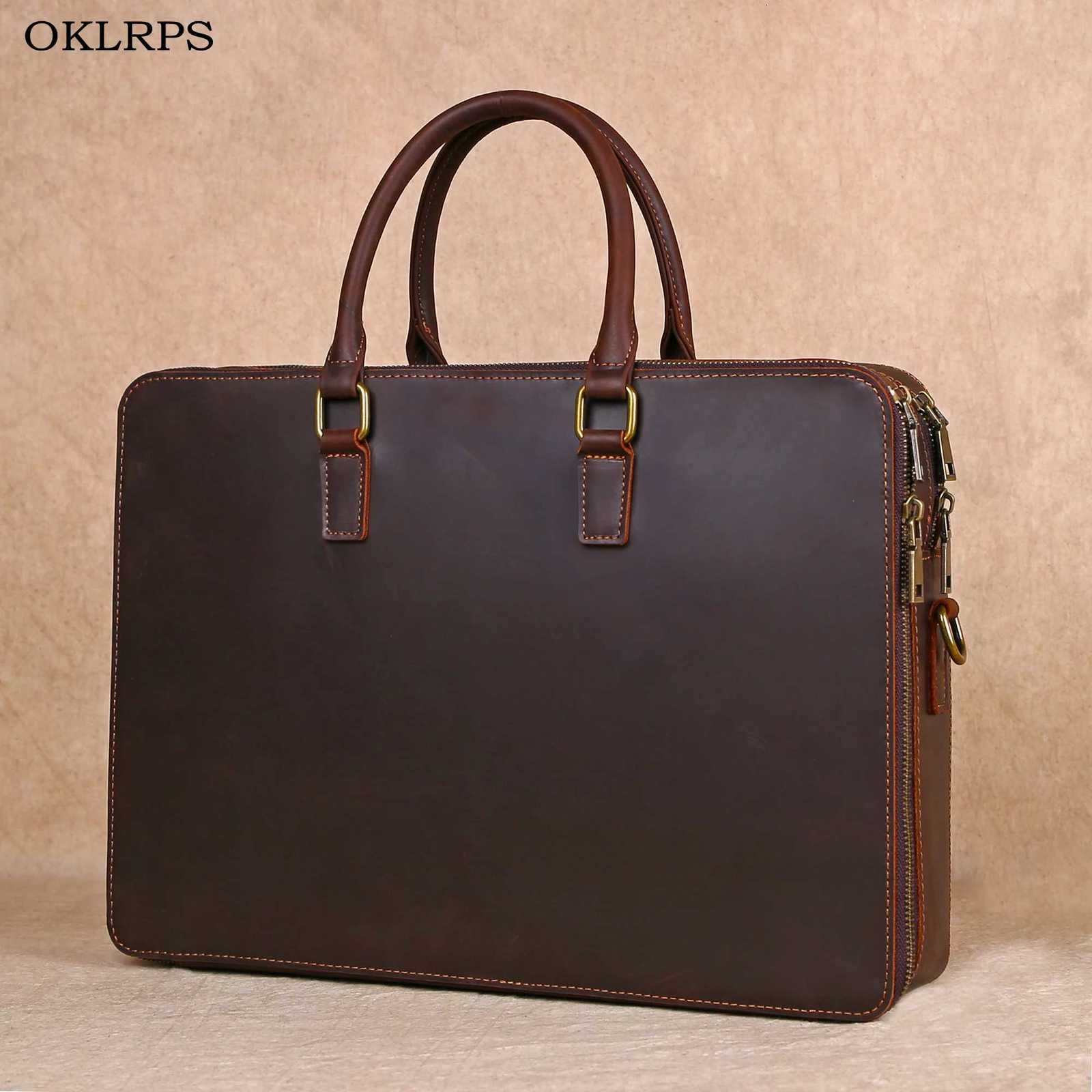 Briefcases Business Casual Genuine Leather Briefcase Hand-Held Bag Top Layer Cowhide Computer Bag Single-Shoulder Bag H260923