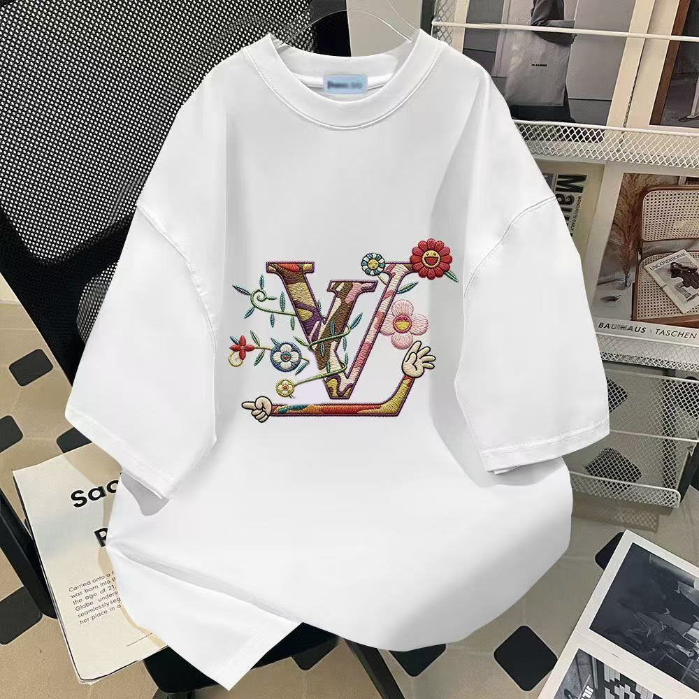 Men's T-Shirts Fashion Floral Print Letter T-shirt Unisex Summer Oversized Short Sleeve Tee Wholesale