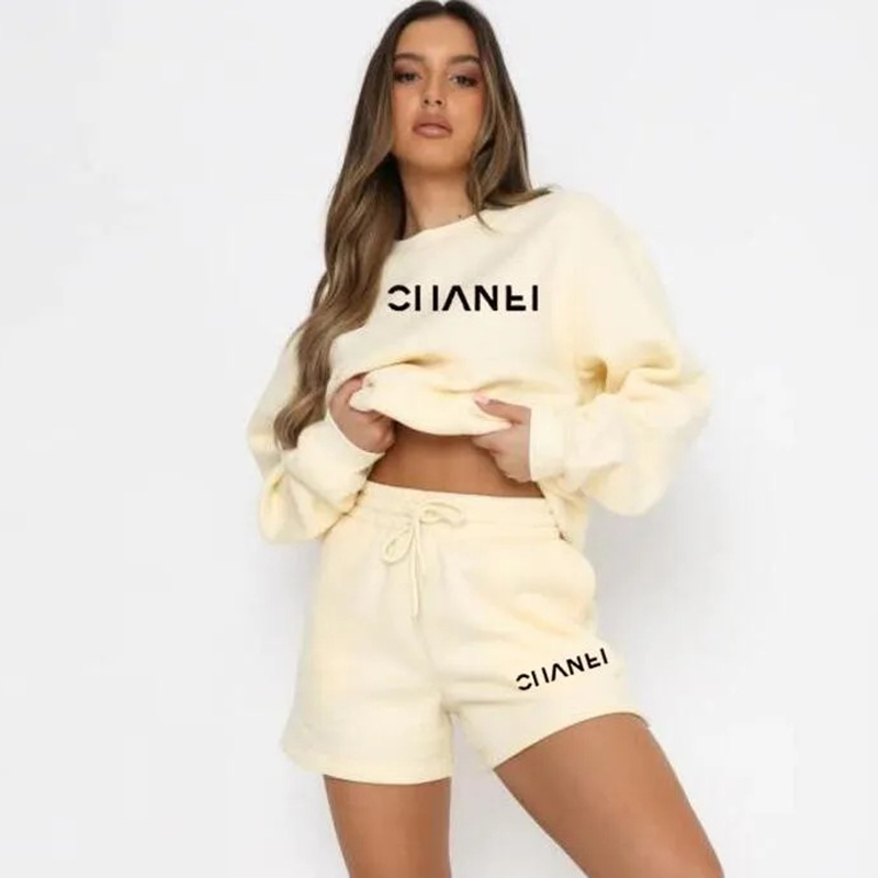 autumn spring womens designer solid color juicy tracksuit loose versatile hoodie casual long sleeve sweatshirt and shorts set designer 2 piece set w