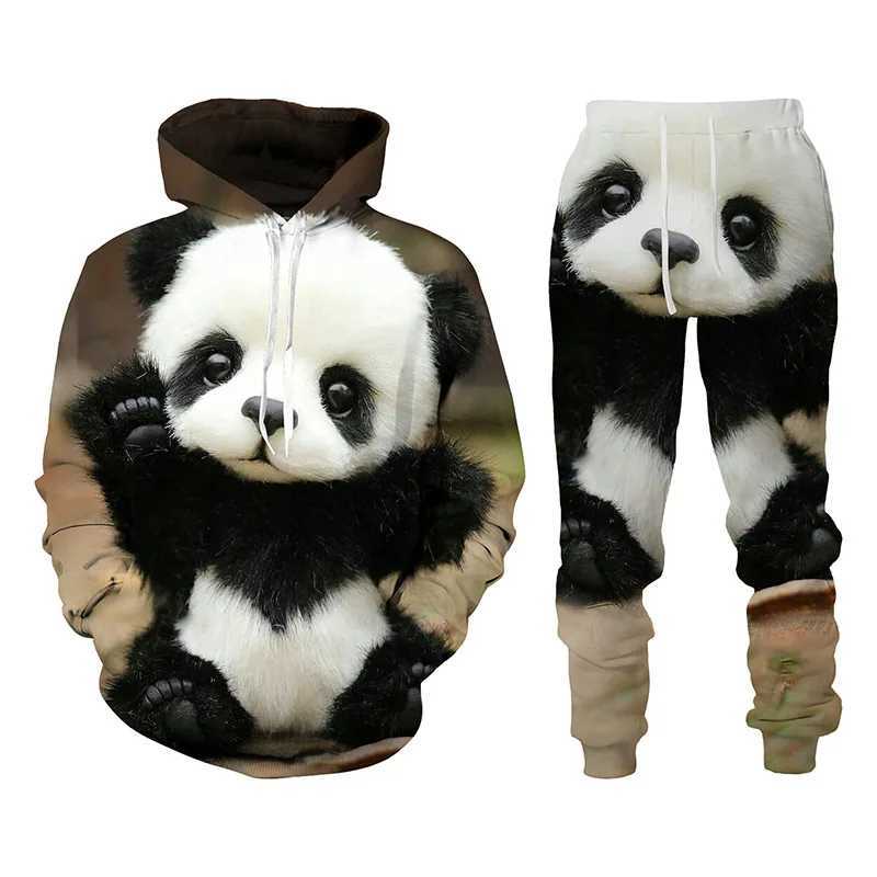 Cute Animal Panda 3D Print Hoodies Pants Sets Men's Sweatshirts Sweatpants Jogging Pants Two Piece Suits Tracksuit Men Clothing T260924