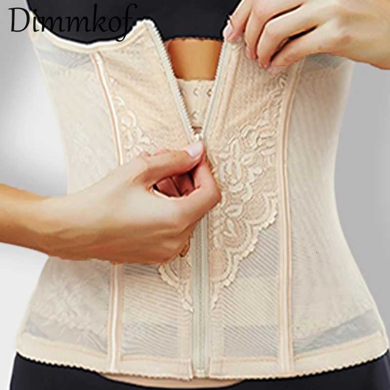 9 Dimmkof Women's Shapers Steel Bones Waist Trimmer Women's Tummy Control Double Buckle Shapewear Breathable Mesh Workout Hourglass Shape