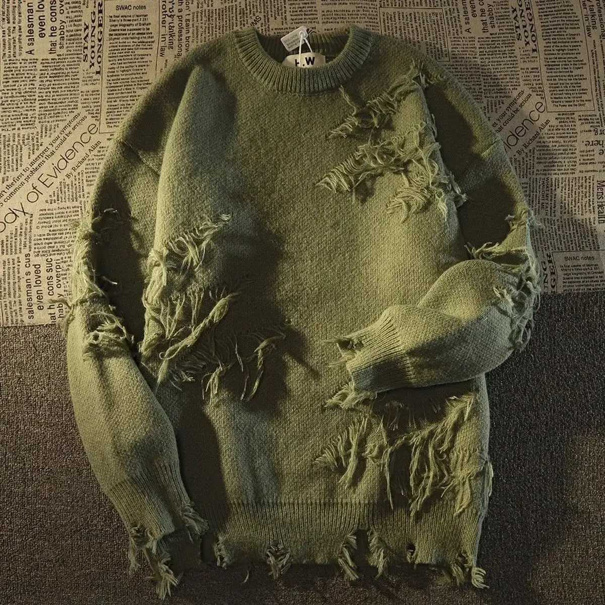 2023 Men's Sweaters Autumnand y2k Streetwear Men New Retro Hole Fringed Sweater Loose Versatile Sweater For Men And Women Long Sleeve Sweater C