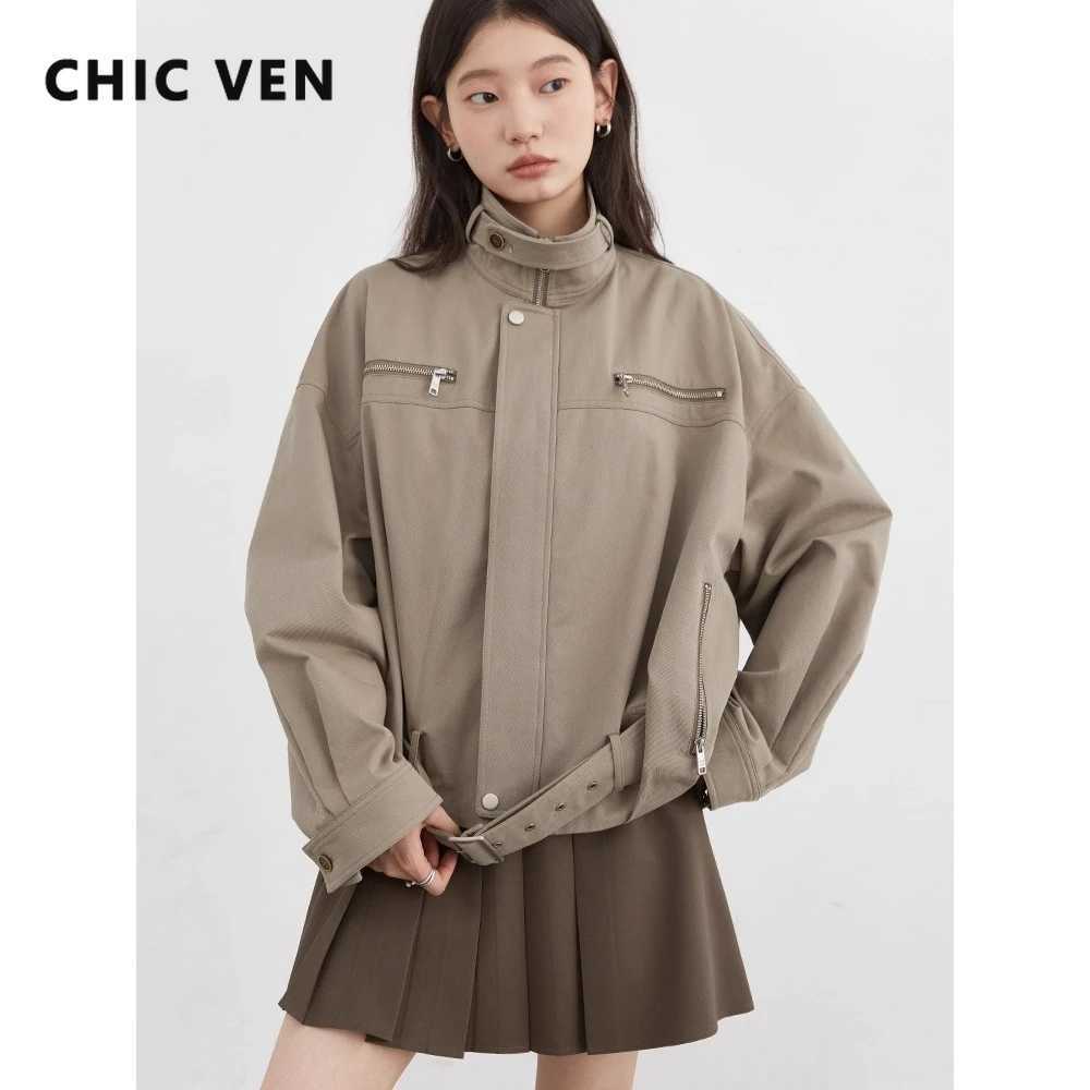 CHIC VEN Fashion Women Jackets Streetwear Casual Solid Retro Stand Up Collar Short Coat Girl Top Autumn Winter 2025 Z260924